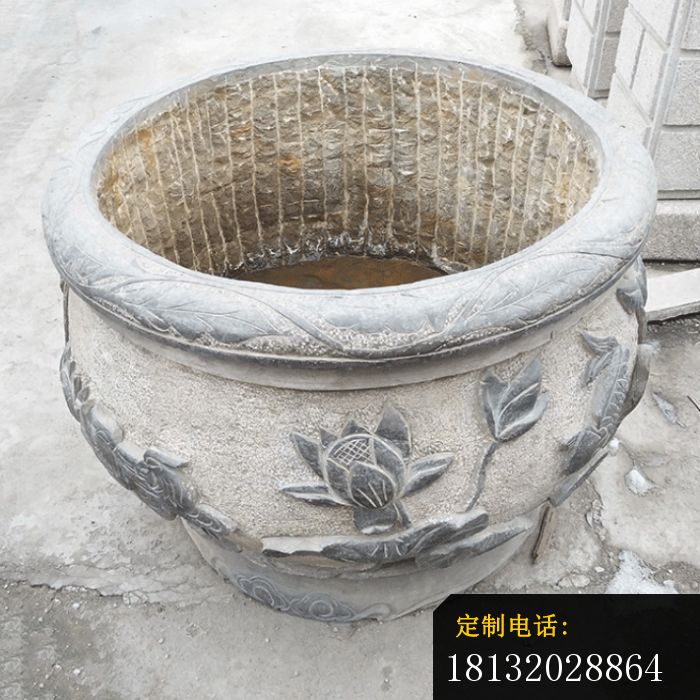 荷花石浮雕水缸仿古石水缸 (3)_700*700
