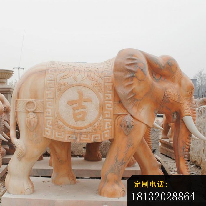 晚霞红吉祥大象公园动物石雕 (1)_700*700