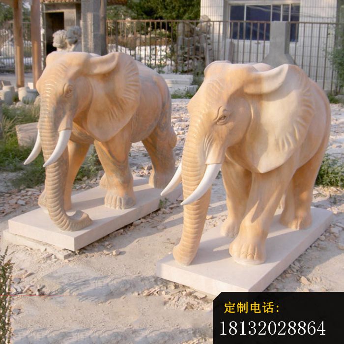 晚霞红吉祥大象公园动物石雕 (2)_700*700