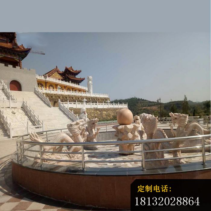 晚霞红龙戏球风水球喷泉大型喷泉石雕_700*700