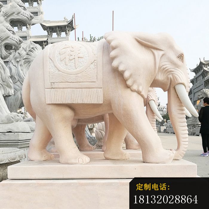 晚霞红石大象招财动物石雕 (2)_700*700