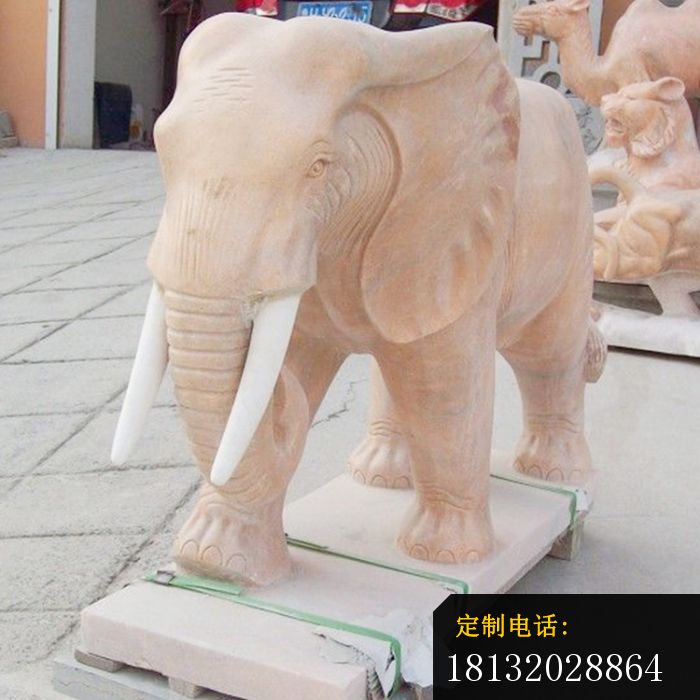 晚霞红石雕大象招财动物石雕 (1)_700*700