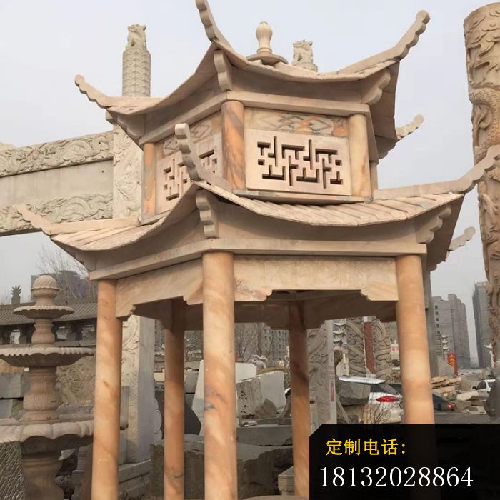 晚霞红石凉亭双层凉亭石雕_700*700