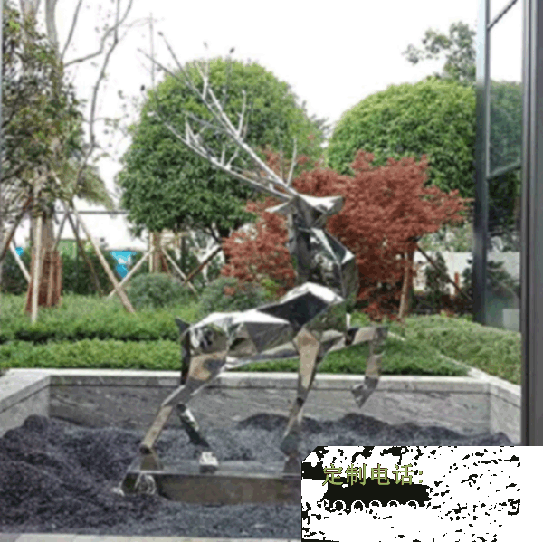不锈钢奔跑抽象鹿雕塑_600*599