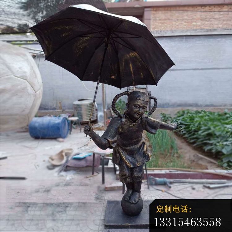 打雨伞的小女孩铜雕 公园人物铜雕_750*750