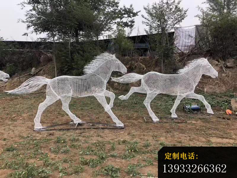 不锈钢镂空群马奔跑景观雕塑_800*600