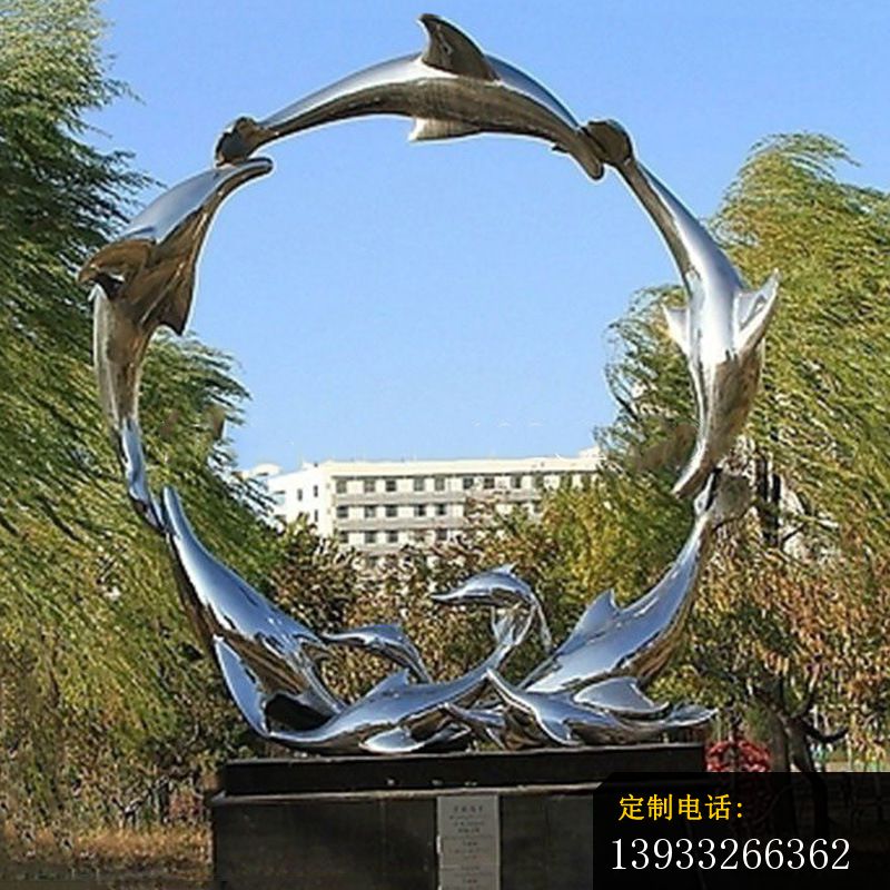 不锈钢小区景观海豚雕塑_800*800