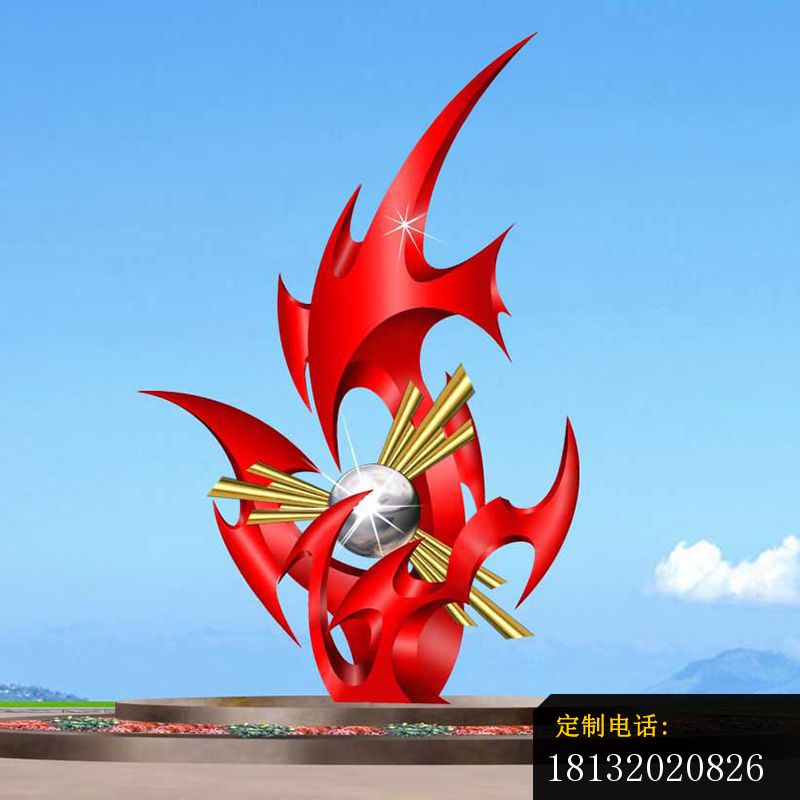 不锈钢抽象火苗雕塑，_800*800