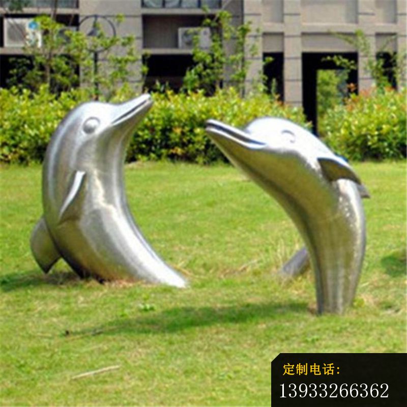 草坪镜面海豚不锈钢雕塑_800*800