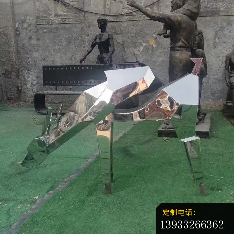 园林抽象不锈钢几何鹿雕塑_800*800