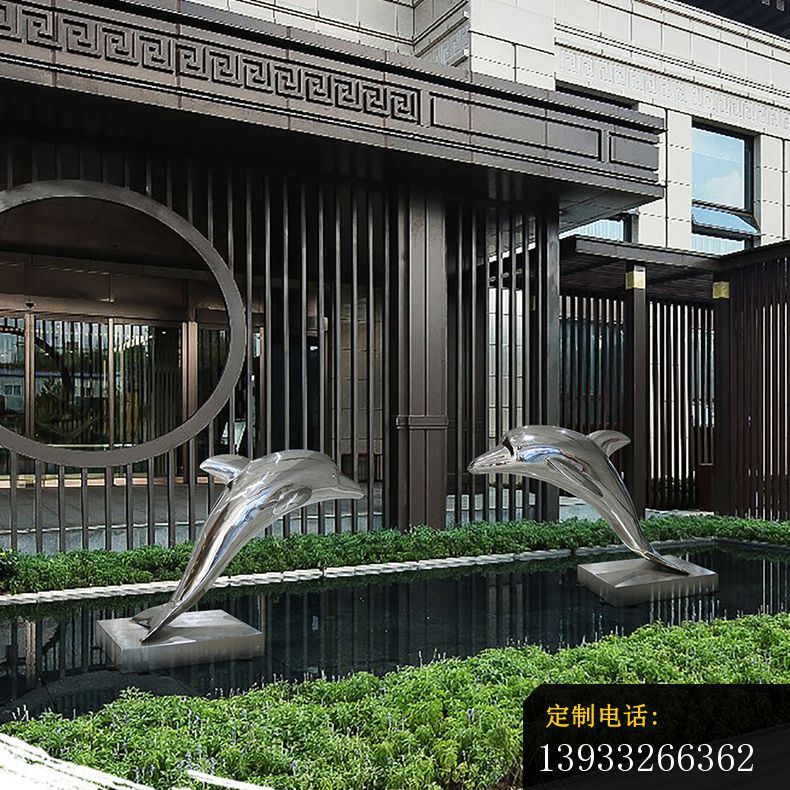 户外海洋之恋不锈钢海豚雕塑_790*790