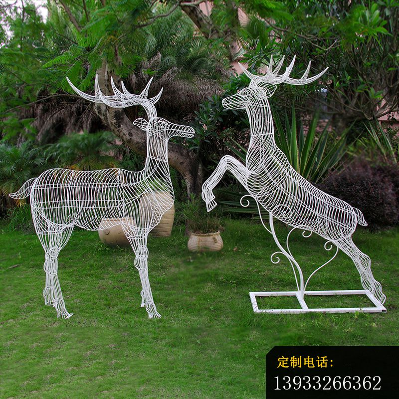园林发光不锈钢镂空鹿雕塑_800*800