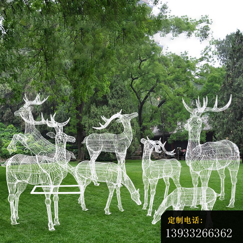 公园不锈钢发光镂空鹿雕塑_790*790