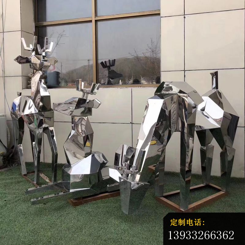 镜面几何不锈钢鹿雕塑_800*800