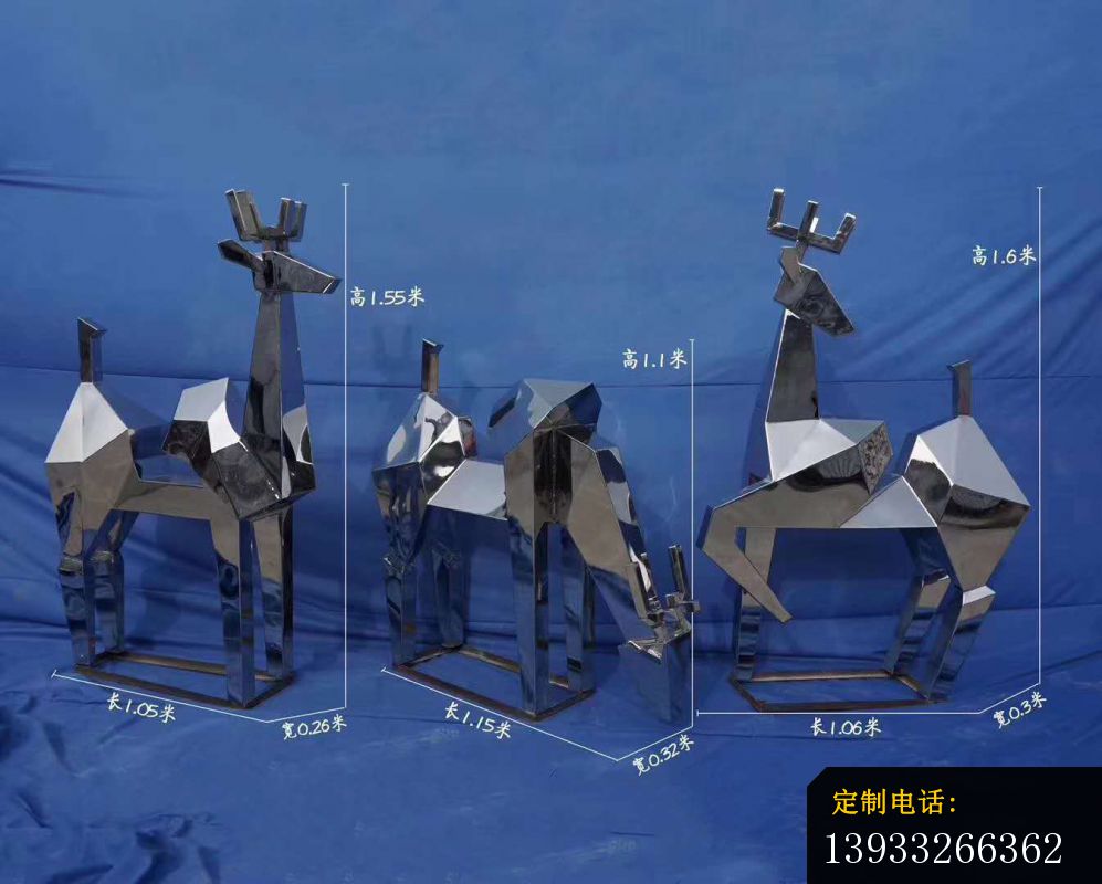 镜面抽象几何鹿不锈钢雕塑_997*800