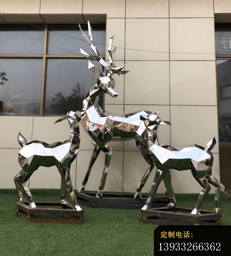 镜面几何不锈钢鹿雕塑_800*885