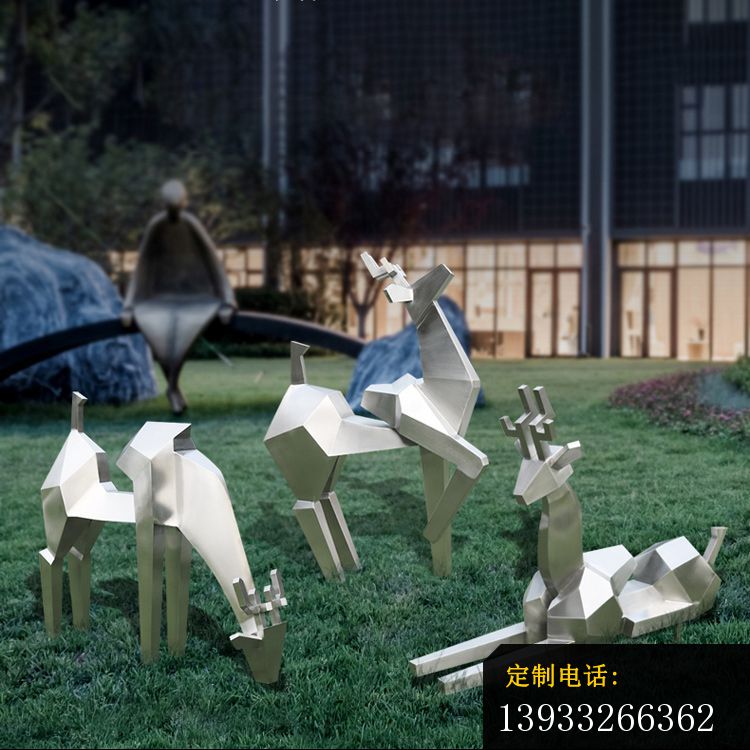 园林不锈钢几何抽象鹿雕塑_750*750