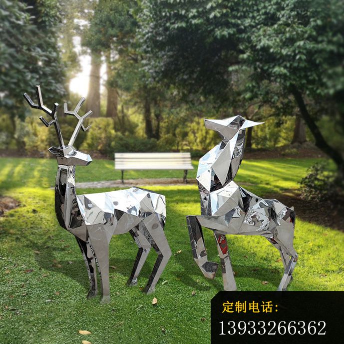 园林不锈钢几何抽象鹿装饰雕塑_689*689