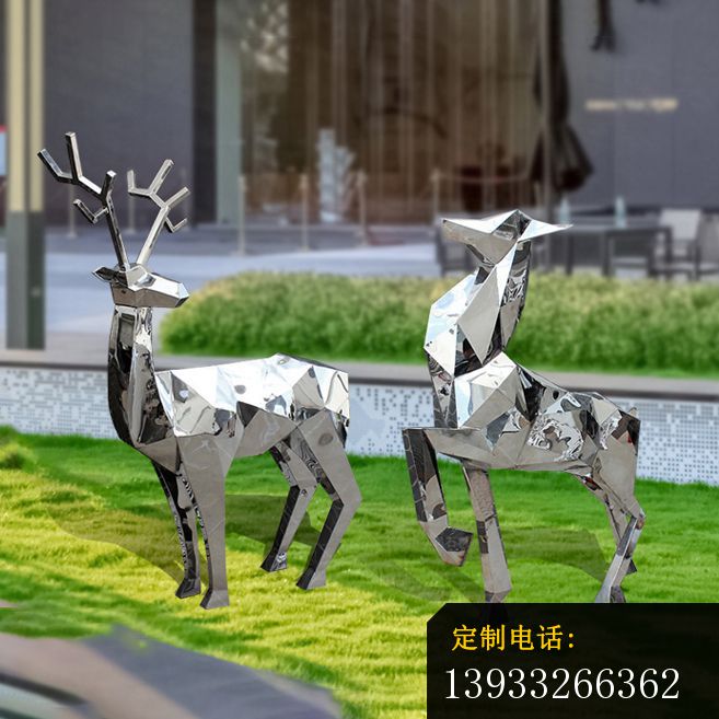 不锈钢几何抽象鹿雕塑_657*657