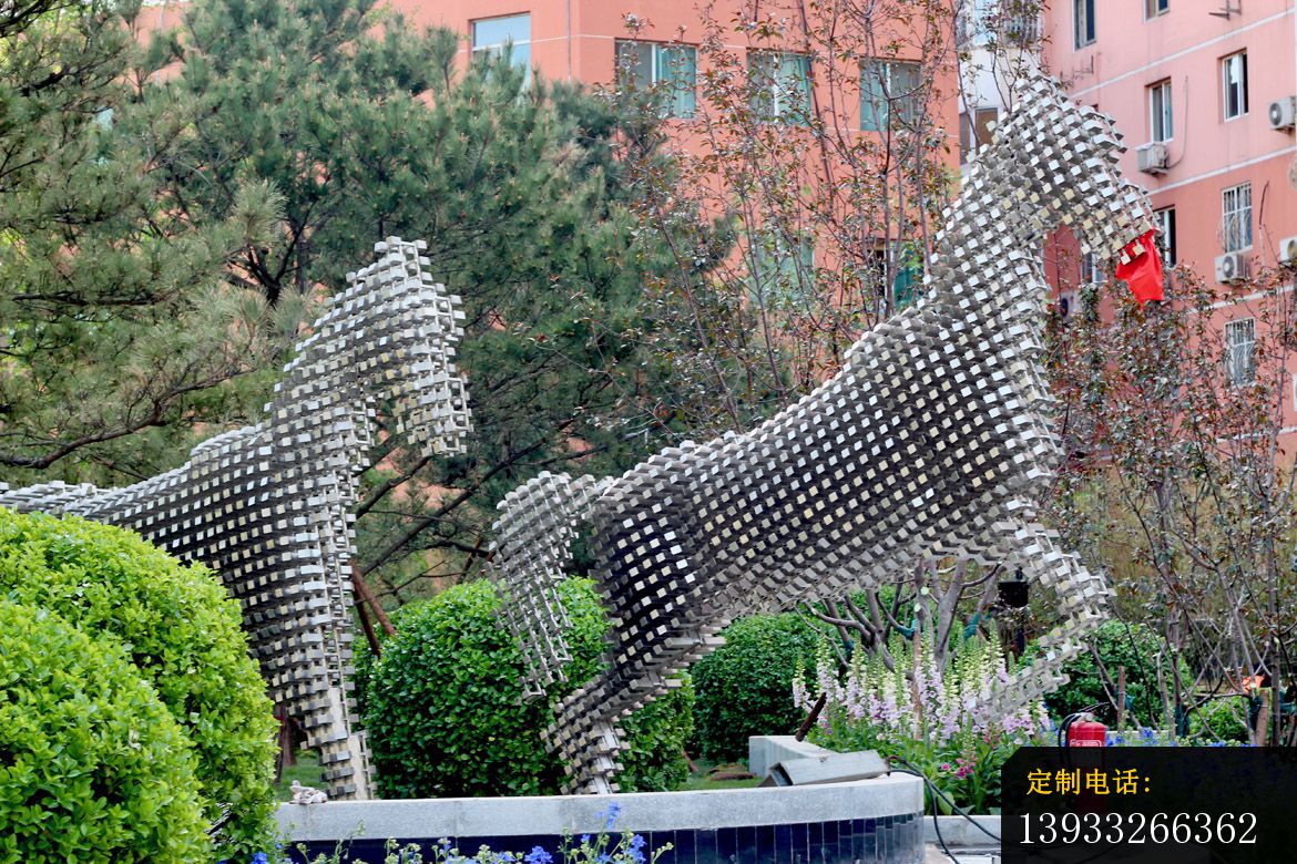 镂空不锈钢抽象马公园动物雕塑_1170*780