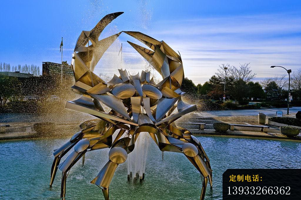 不锈钢抽象螃蟹喷泉造型雕塑_1024*680