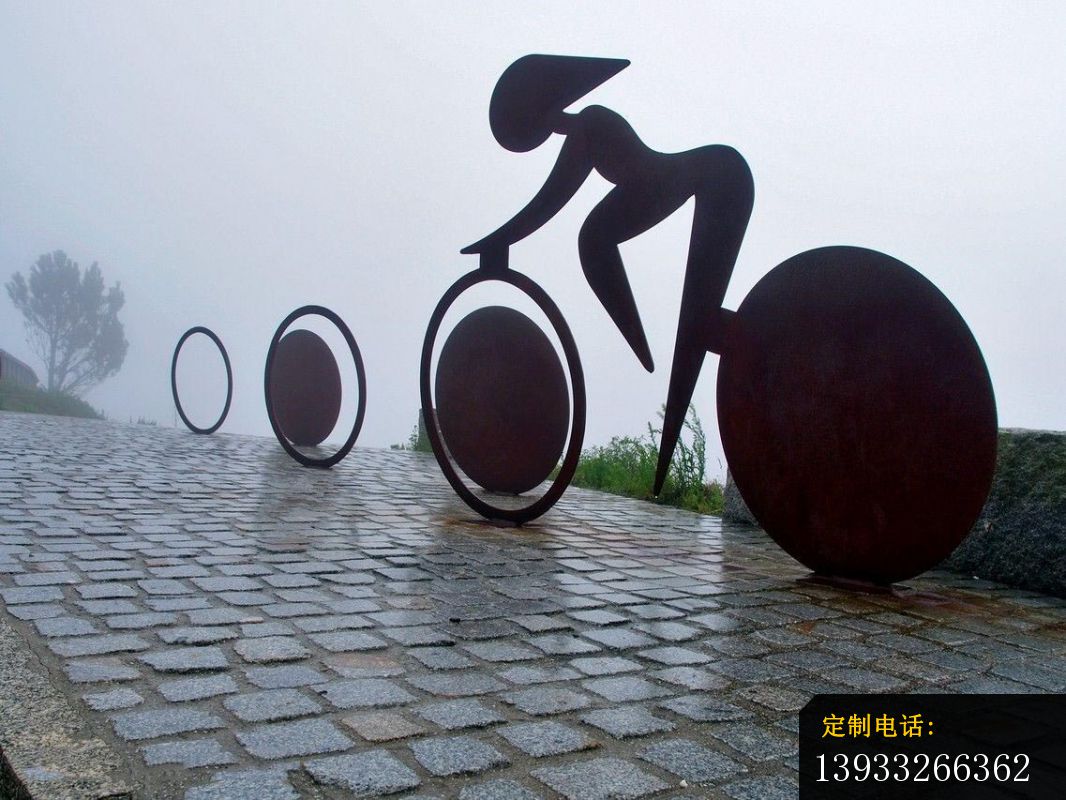 公园不锈钢抽象单车女孩雕塑_1066*800