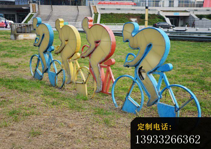 公园不锈钢抽象单车人物雕塑_700*496