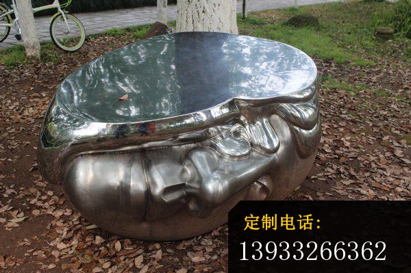 公园不锈钢抽象人脸座椅雕塑_600*399