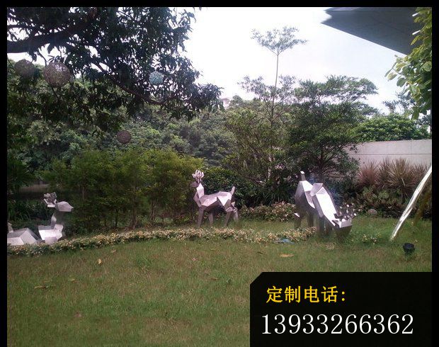 公园不锈钢抽象小鹿雕塑_620*490