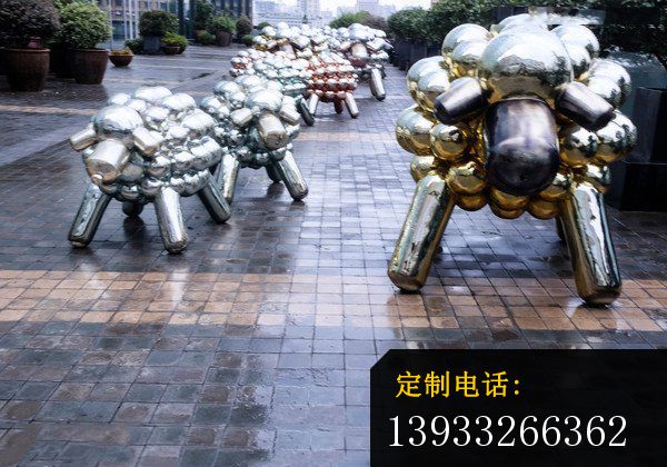公园不锈钢抽象小羊肖恩雕塑_600*420