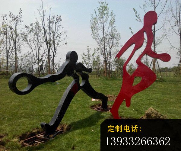 公园不锈钢抽象运动人物雕塑_600*500