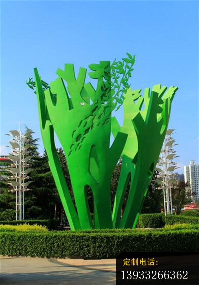 广场不锈钢抽象植物雕塑_640*917