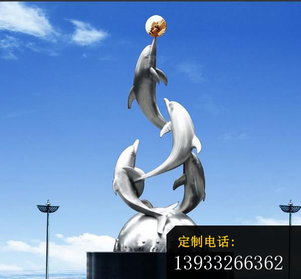 创意不锈钢顶球海豚雕塑_597*553