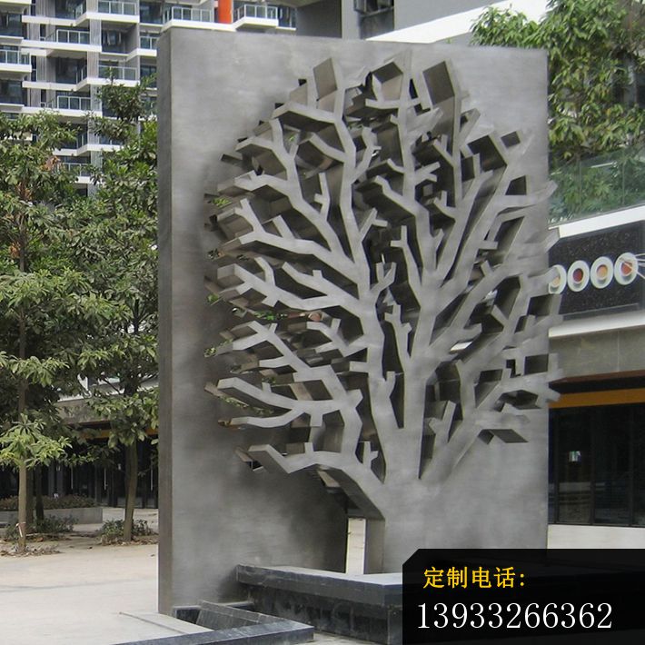 小区不锈钢剪影树雕塑_710*710