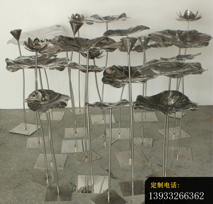 公园不锈钢莲花莲叶雕塑_834*800