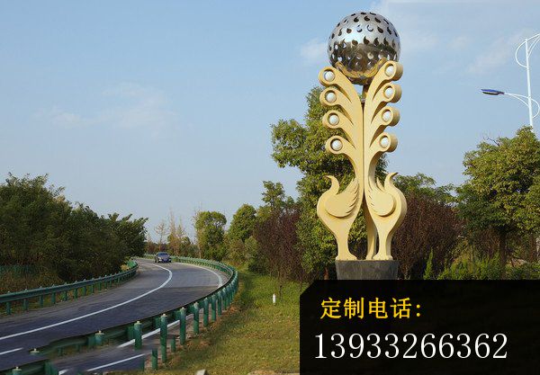 广场不锈钢镂空球造型雕塑_600*417