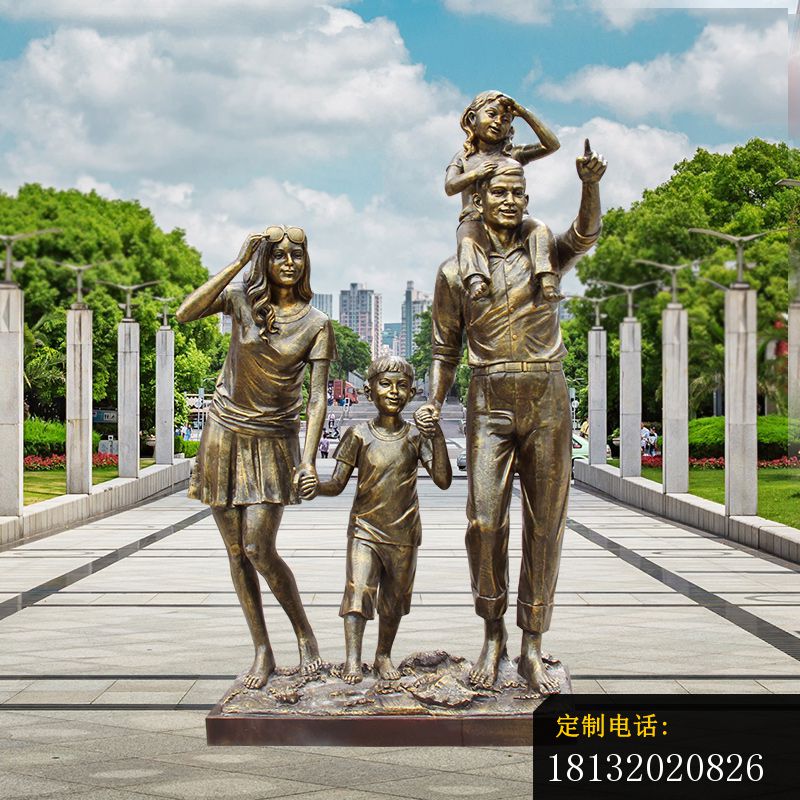 公园逛街幸福一家人铜雕_800*800