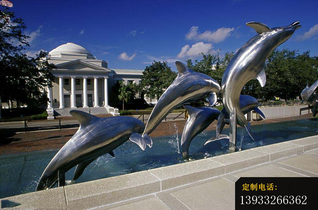 公园不锈钢跳跃的海豚雕塑_1024*677