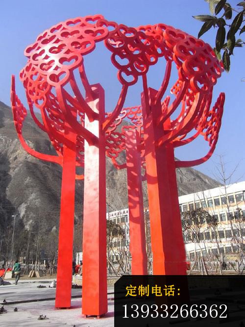 广场不锈钢心形树叶大树雕塑_500*667