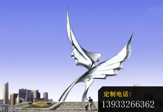 广场不锈钢抽象大鹏展翅雕塑_670*463