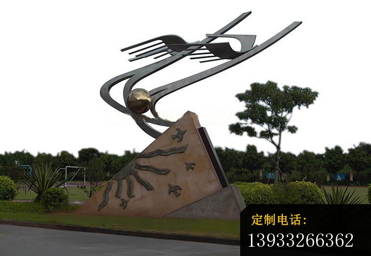 公园不锈钢抽象飞翔的鸟雕塑_757*523