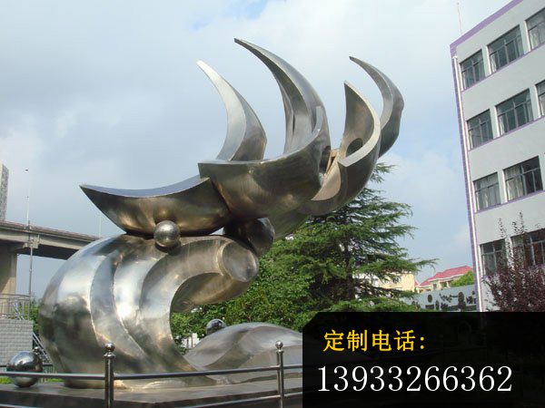 公园不锈钢抽象海浪海鸥雕塑_600*450