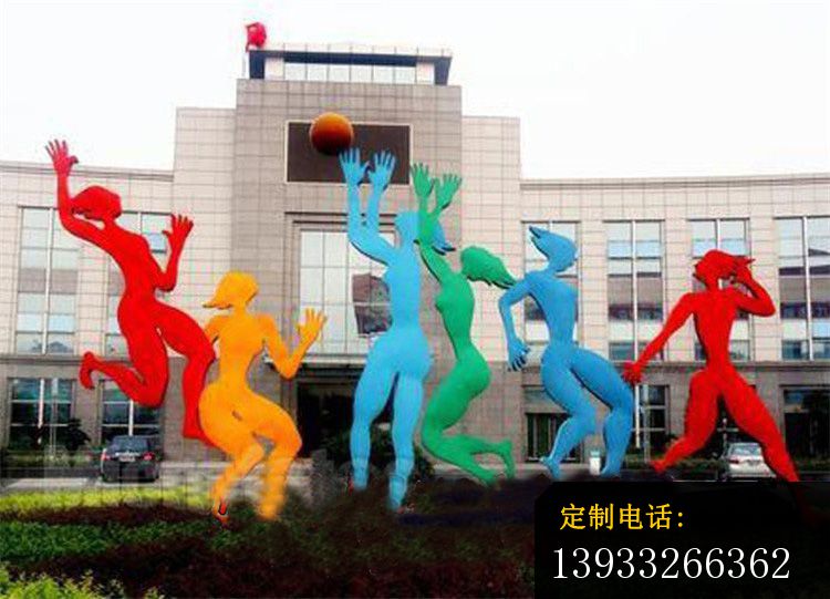公园不锈钢打篮球的女孩雕塑 _750*541