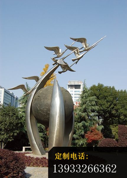 公园不锈钢飞翔的大雁雕塑_430*603