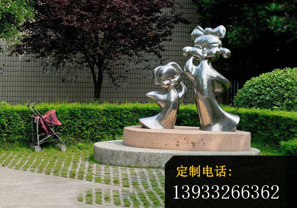公园不锈钢姐妹人物雕塑_600*420