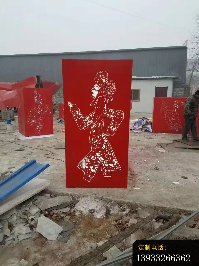 公园不锈钢剪纸皮影戏人物雕塑_799*1066