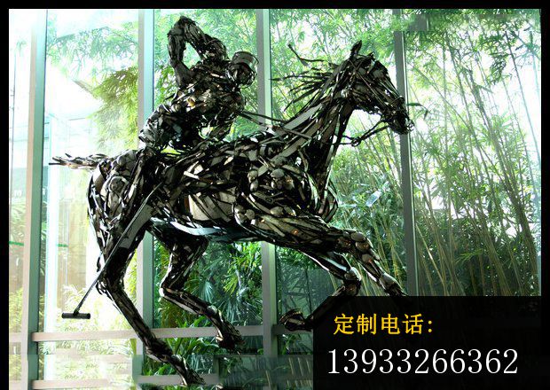 公园不锈钢骑马的人雕塑_620*440