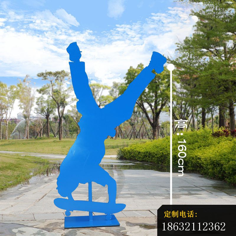 不锈钢滑板运动剪影抽象人物雕塑 (3)_800*800
