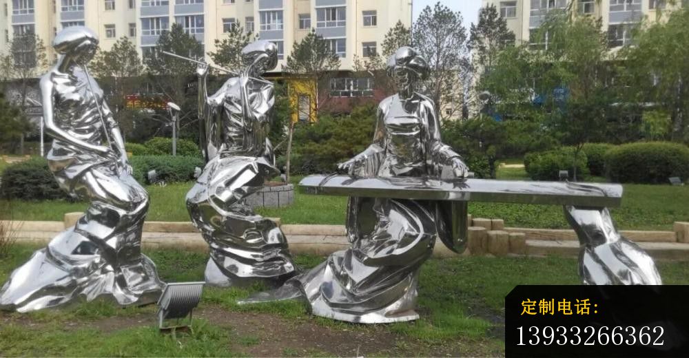 公园不锈钢演奏乐器人物雕塑_1000*520