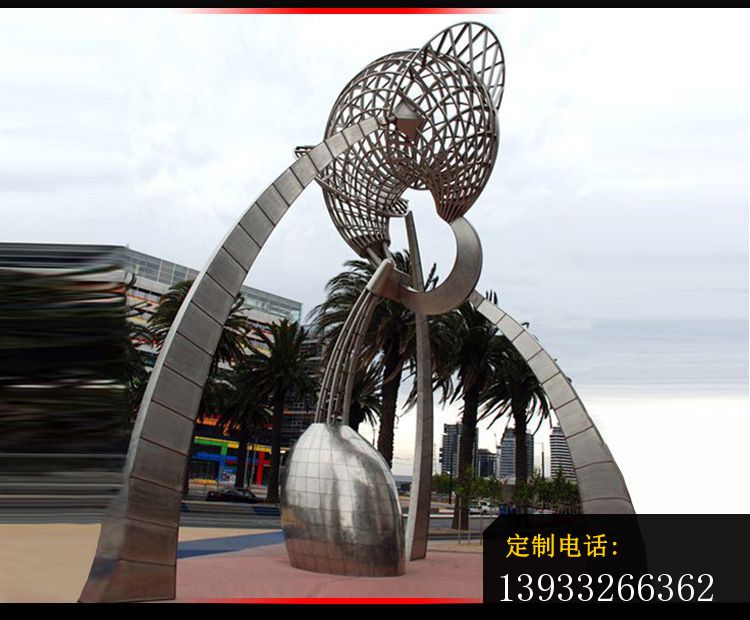 广场不锈钢镂空球造型雕塑_750*620